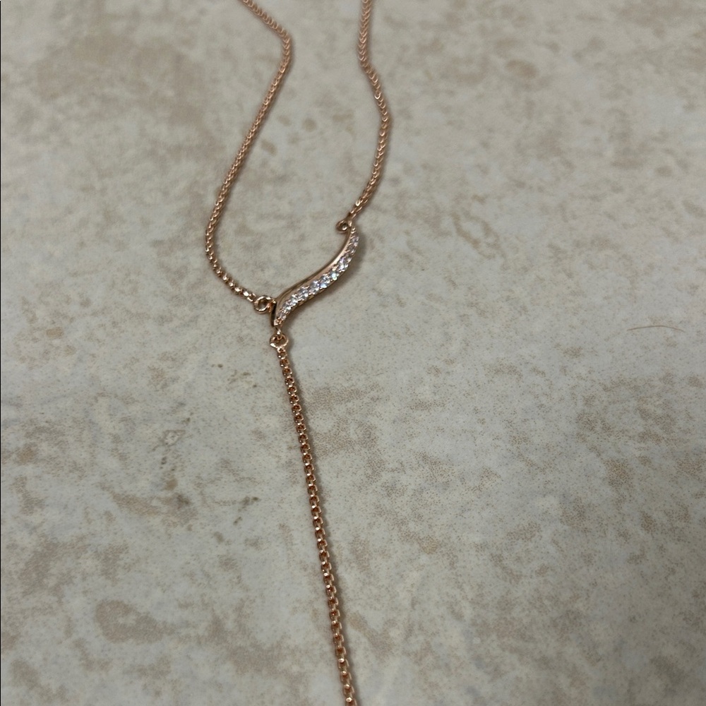 Kendra Scott Rose Gold Y-Drop Necklace with Pavé Curve